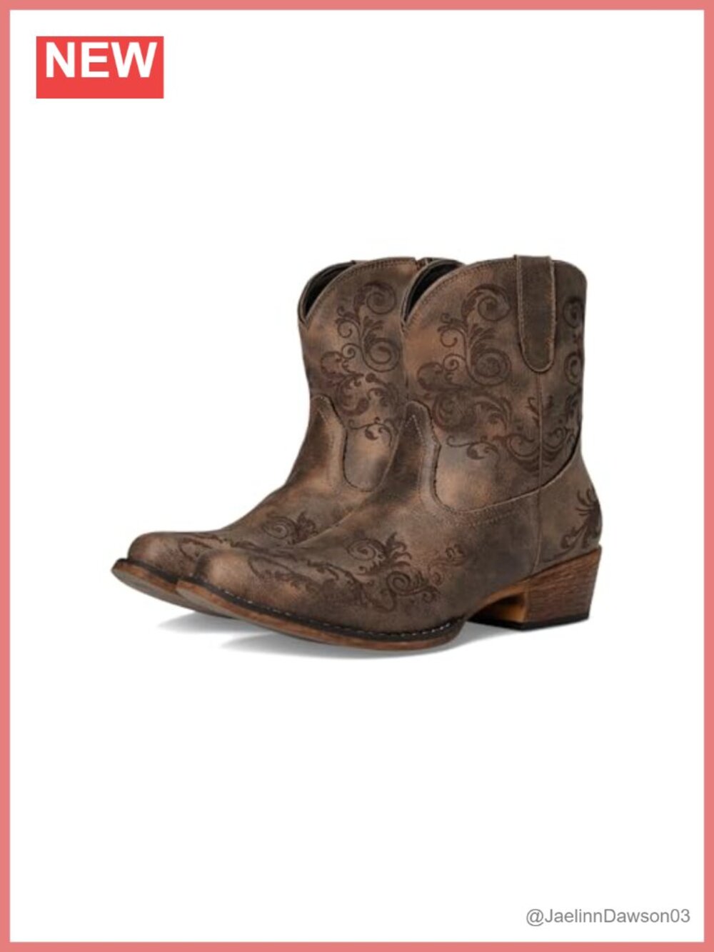Faux Leather Western Ankle Booties Embroidered Snip Toe Low Heel